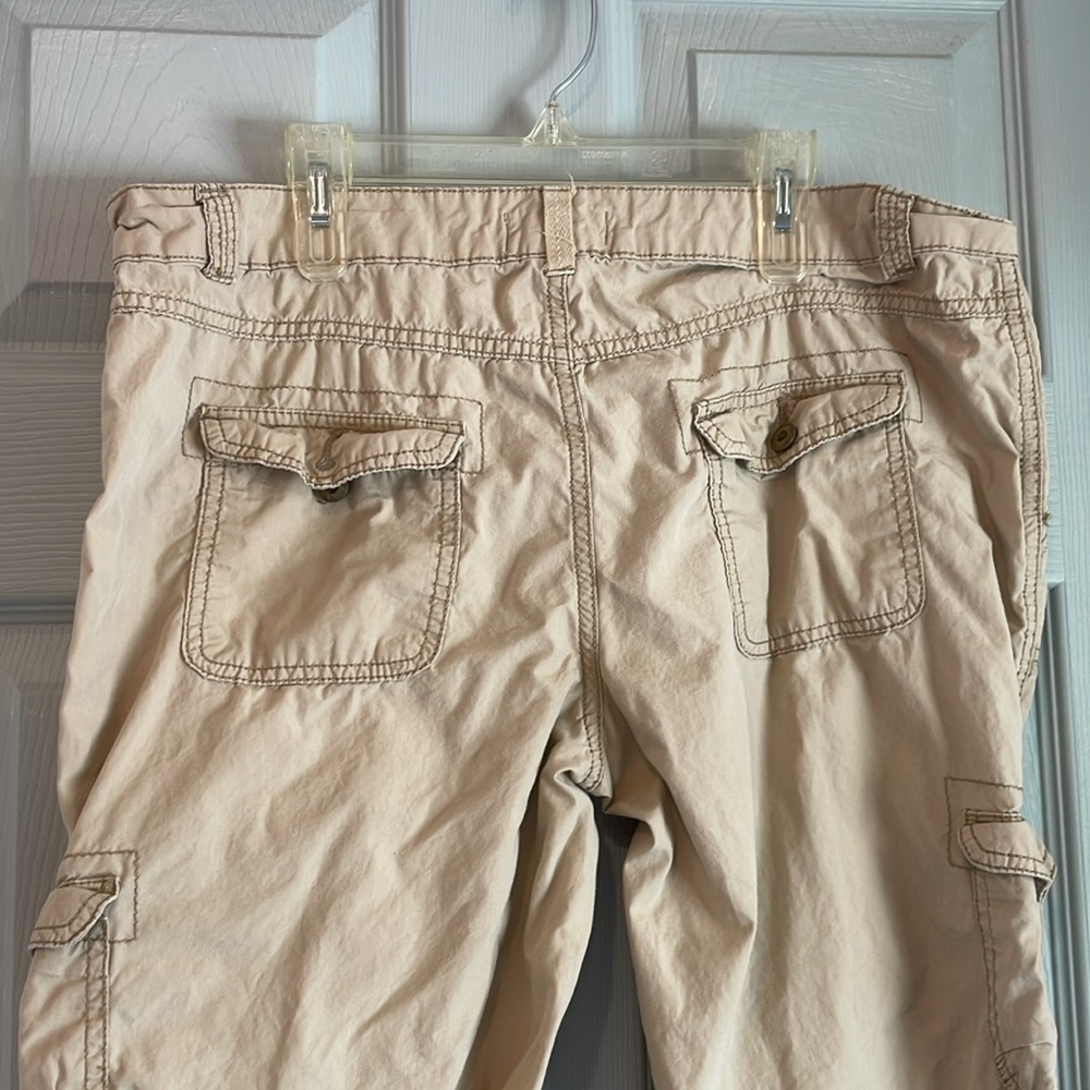 OP Junior's 13 Vintage y2K Tan Cargo Pockets 100% Cotton Drawstring Capri Pants - Picture 5 of 5